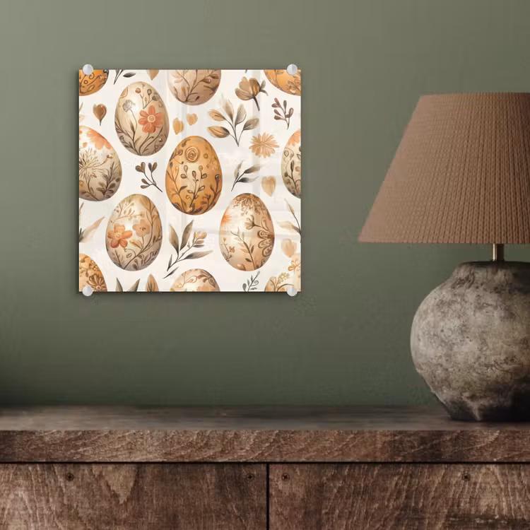 Glas schilderij - Paaseieren - Bruin - Bloemen — 4