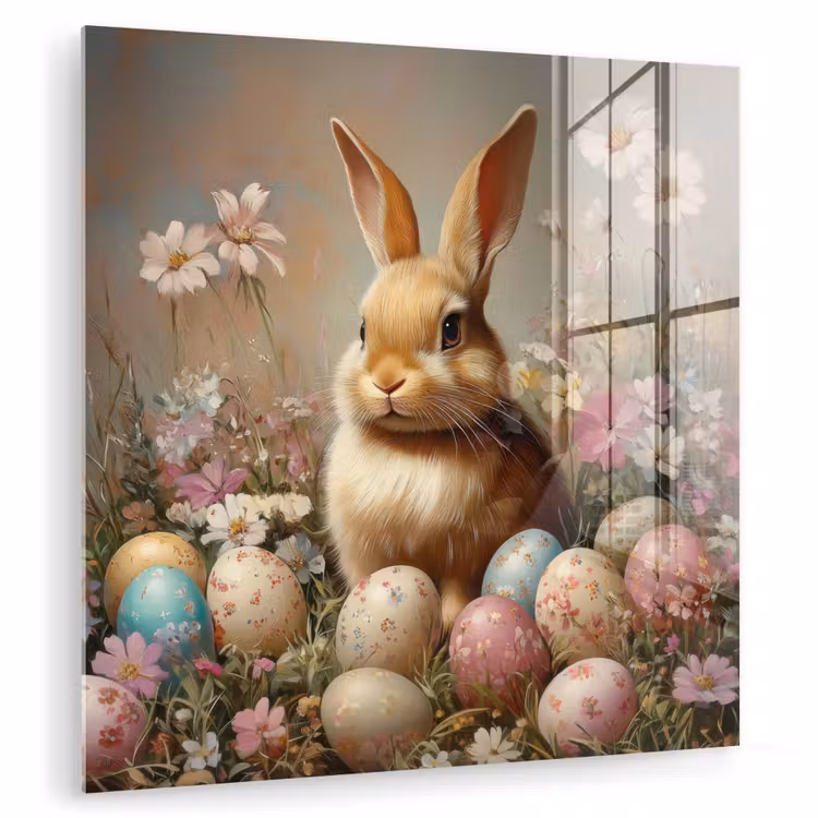 Glas schilderij - Paashaas - Lente - Paaseieren — 1