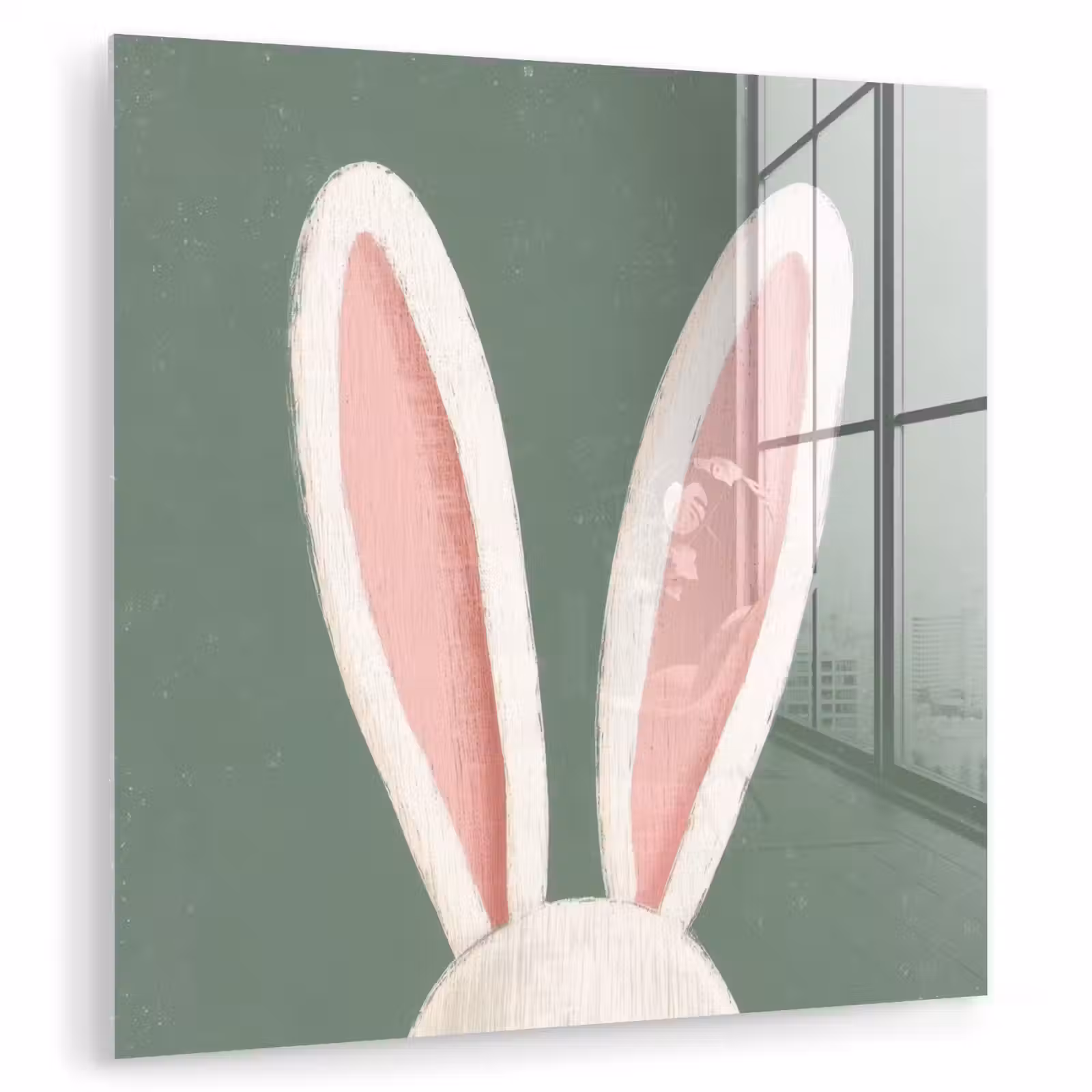 Glas schilderij - Hazen - Oren - Roze — 1