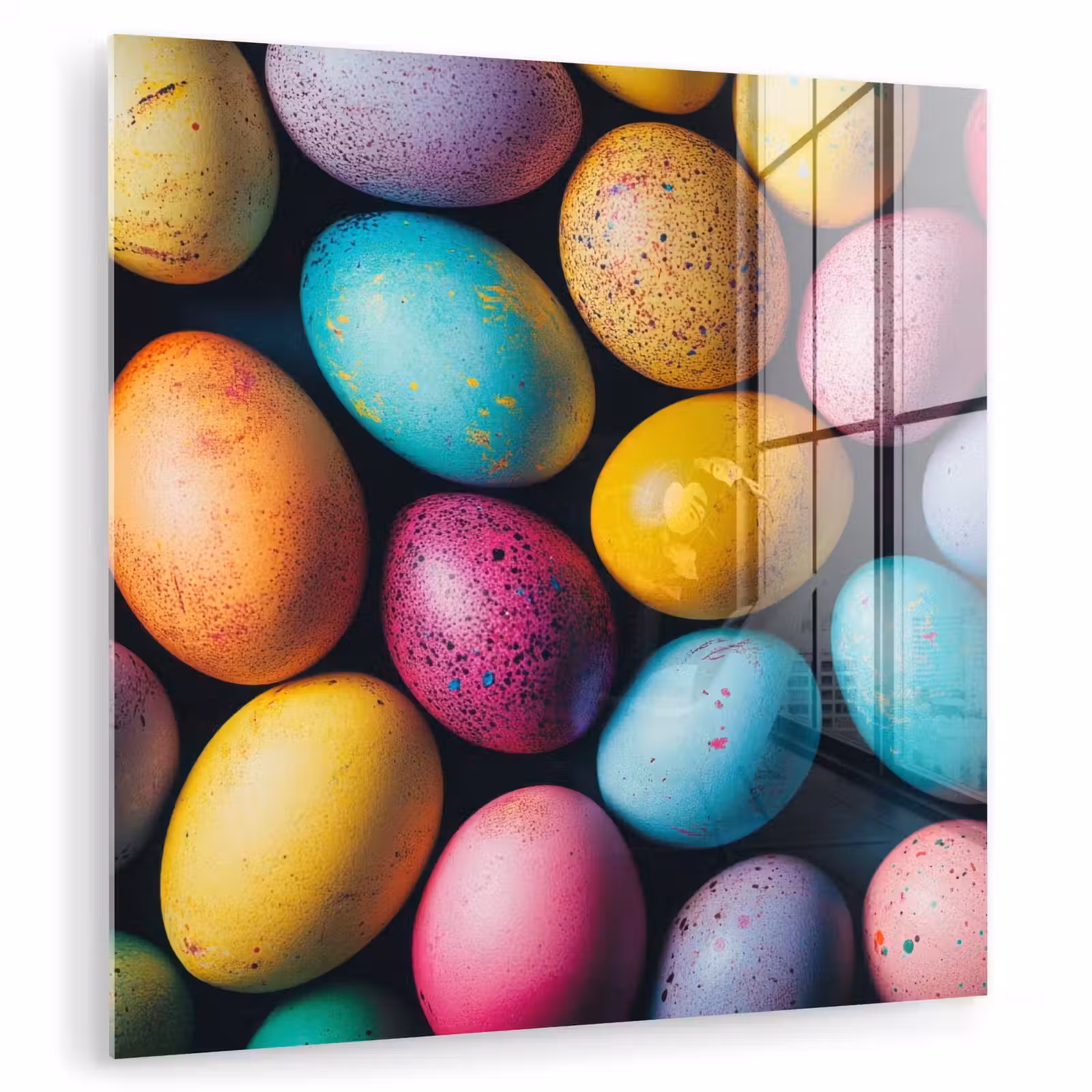 Glas schilderij - Kleurrijk - Paaseitjes - Spetters — 1