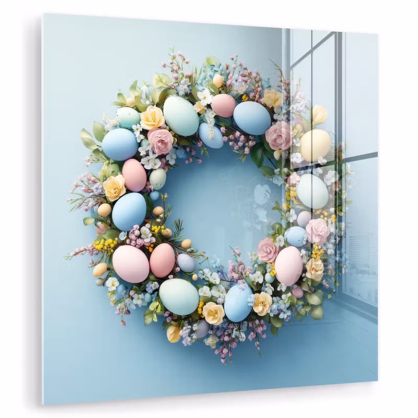Glas schilderij - Krans - Eieren - Bloemen — 1