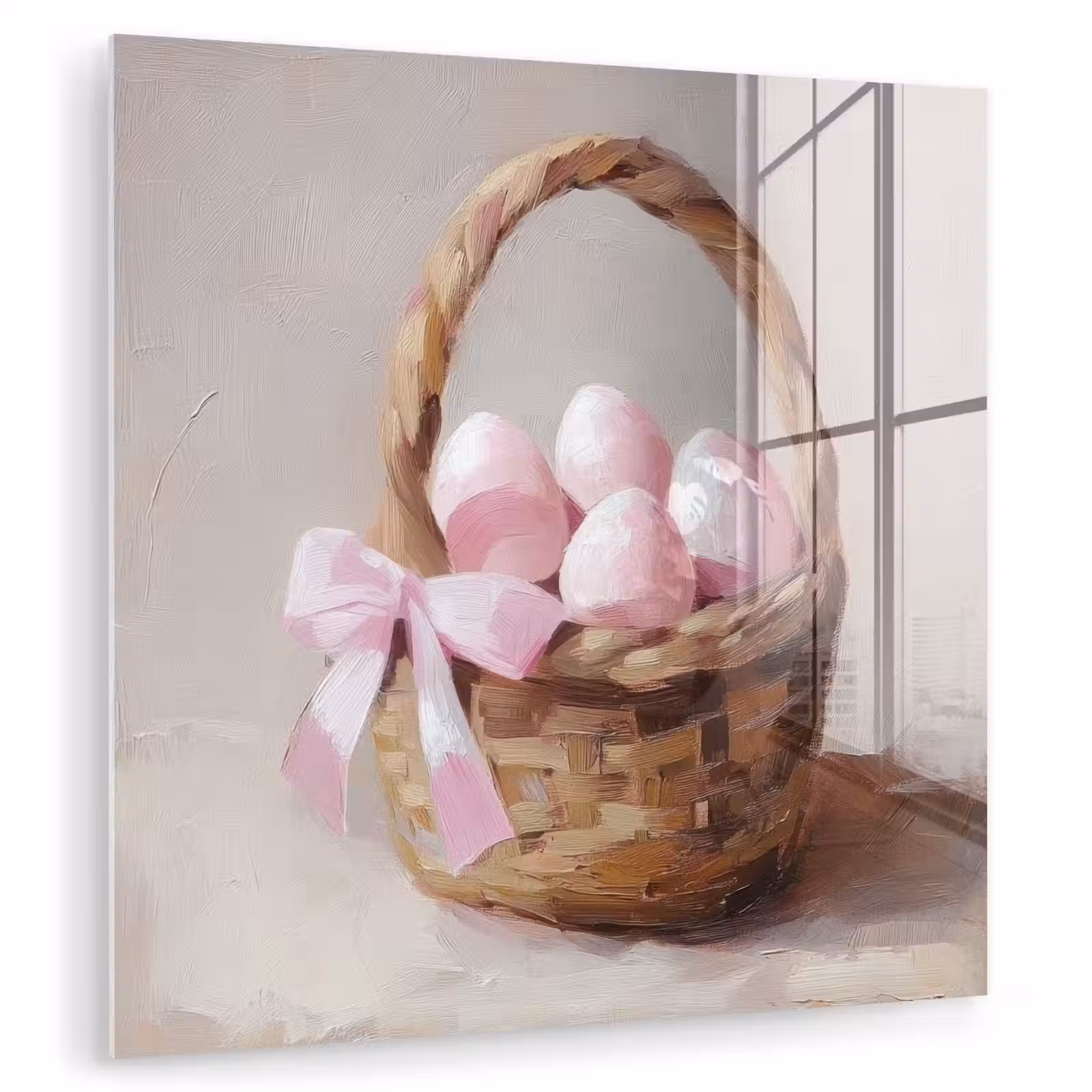 Glas schilderij - Mand - Eieren - Roze — 1