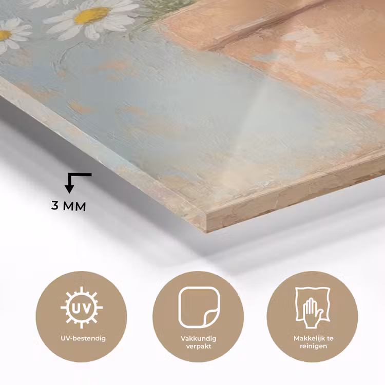 Glas schilderij - Bloempot - Kuiken - Bloemetjes — 3