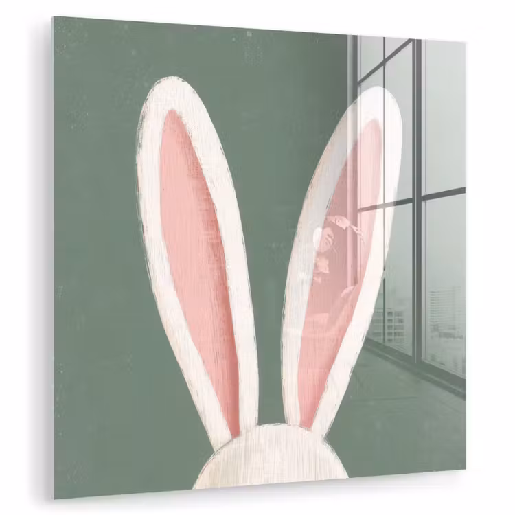 Glas schilderij - Hazen - Oren - Roze — 1