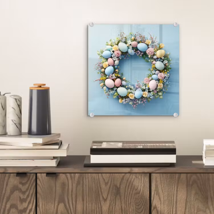 Glas schilderij - Krans - Eieren - Bloemen — 2