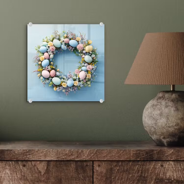 Glas schilderij - Krans - Eieren - Bloemen — 4