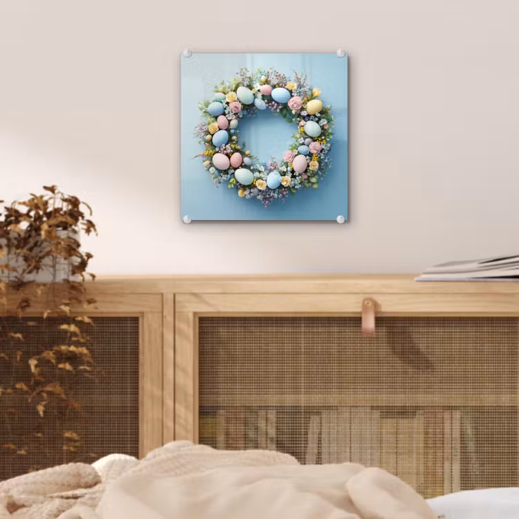 Glas schilderij - Krans - Eieren - Bloemen — 5