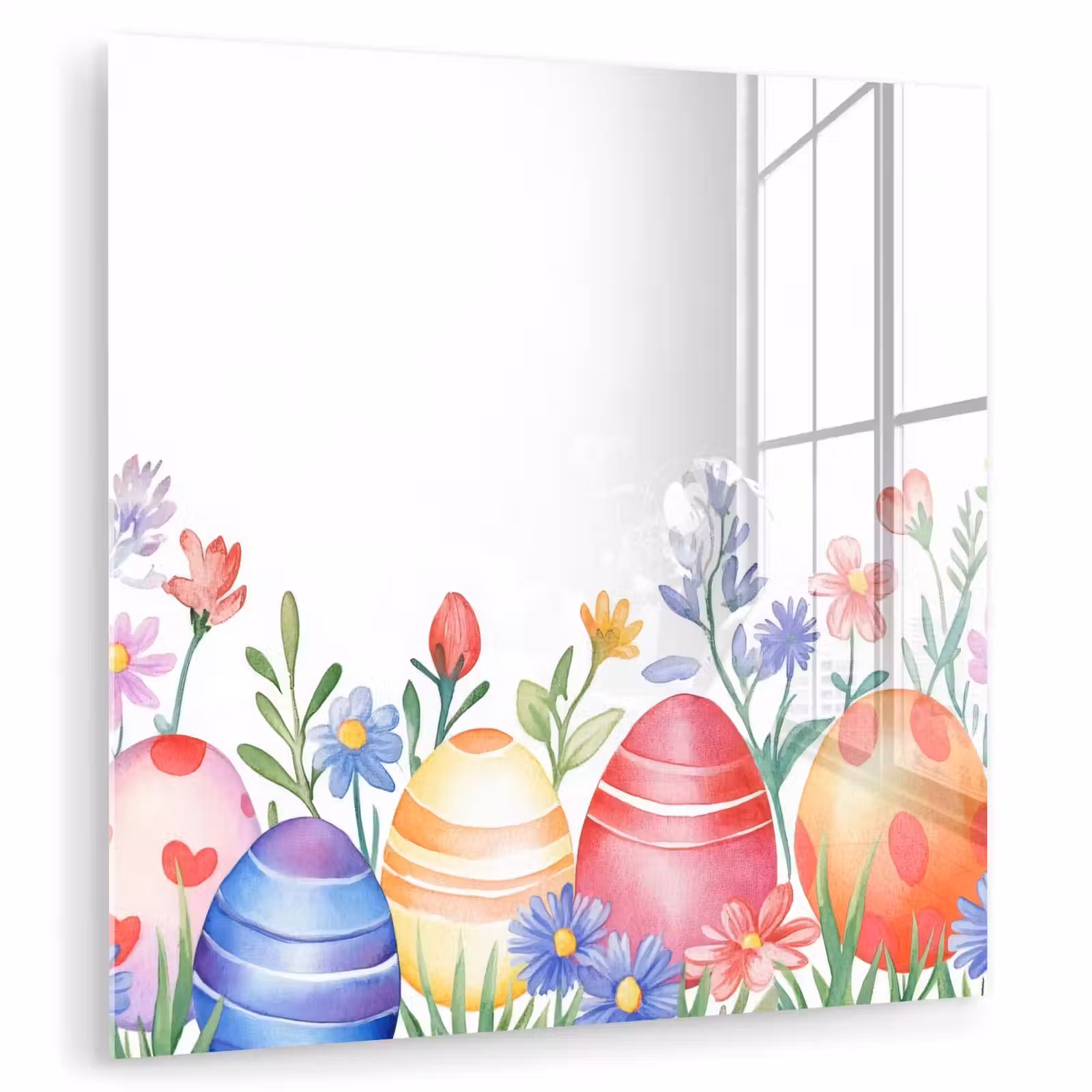 Glas schilderij - Bloementuin - Kleurrijk - Eieren — 1