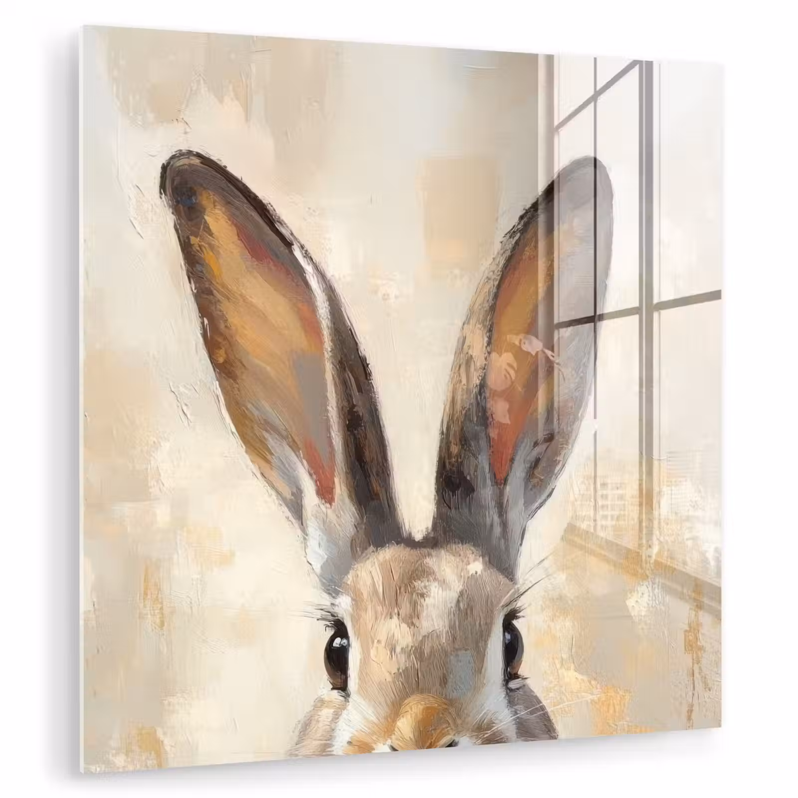 Glas schilderij - Haas - Oren - Bruin — 1
