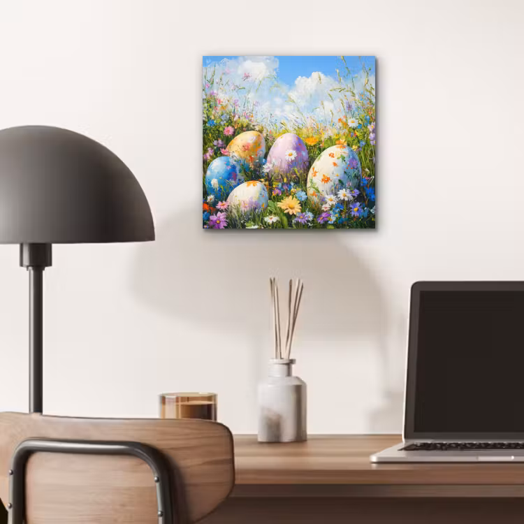Aluminium schilderij - Grasveld - Eieren - Bloemen — 6