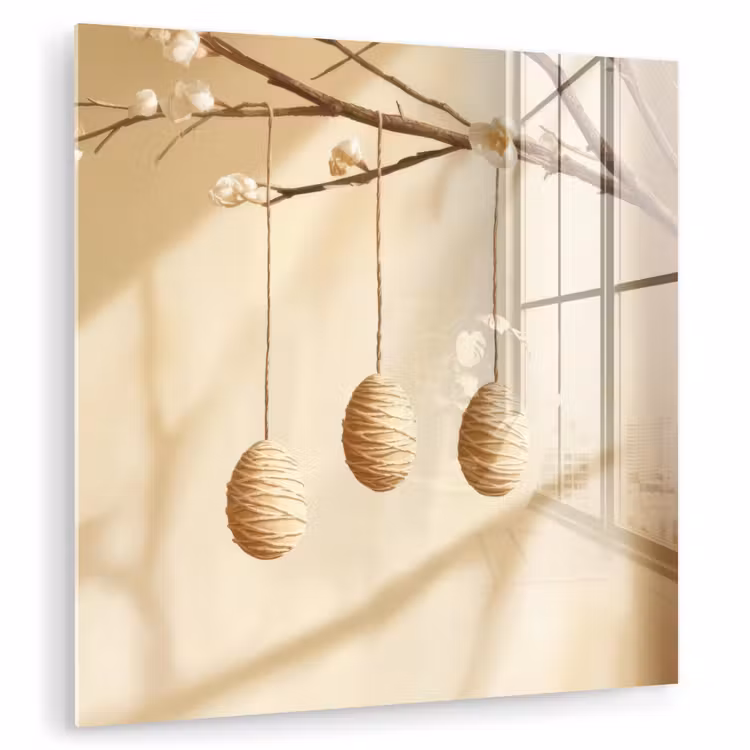 Glas schilderij - Beige - Paastak - Eieren — 1