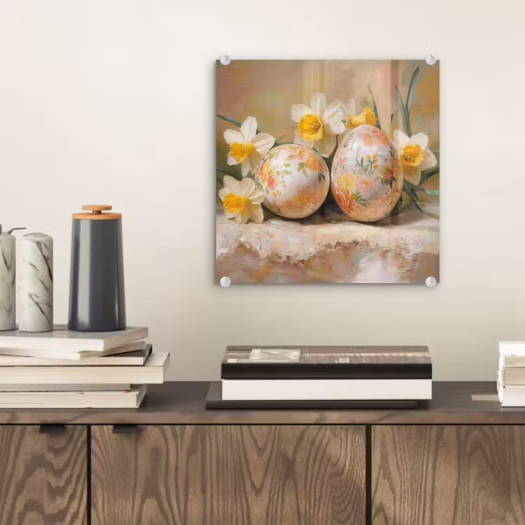 Glas schilderij - Bloemen - Eieren - Geschilderd — 2