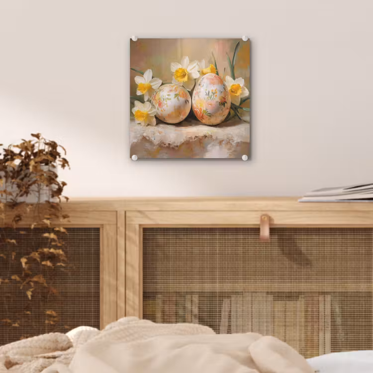 Glas schilderij - Bloemen - Eieren - Geschilderd — 5