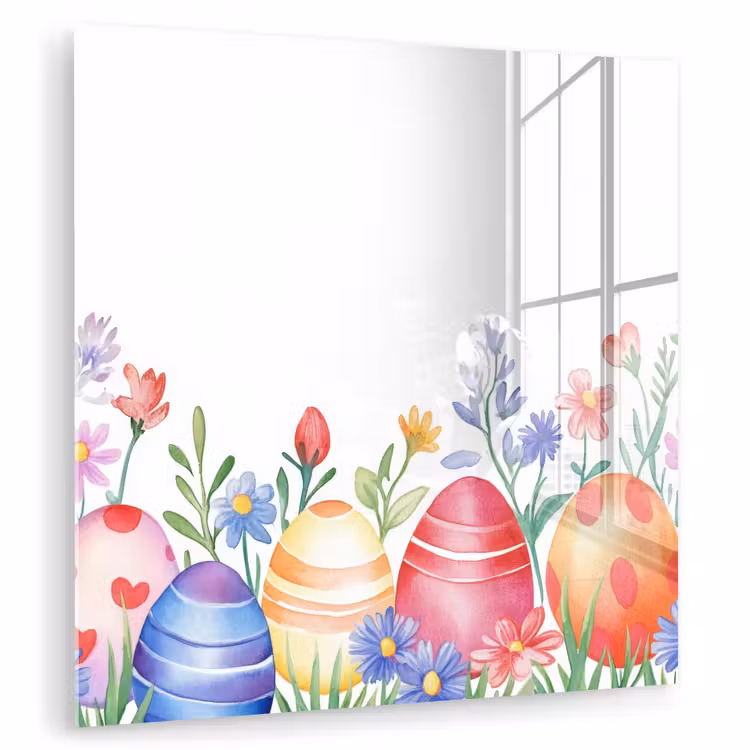 Glas schilderij - Bloementuin - Kleurrijk - Eieren — 1
