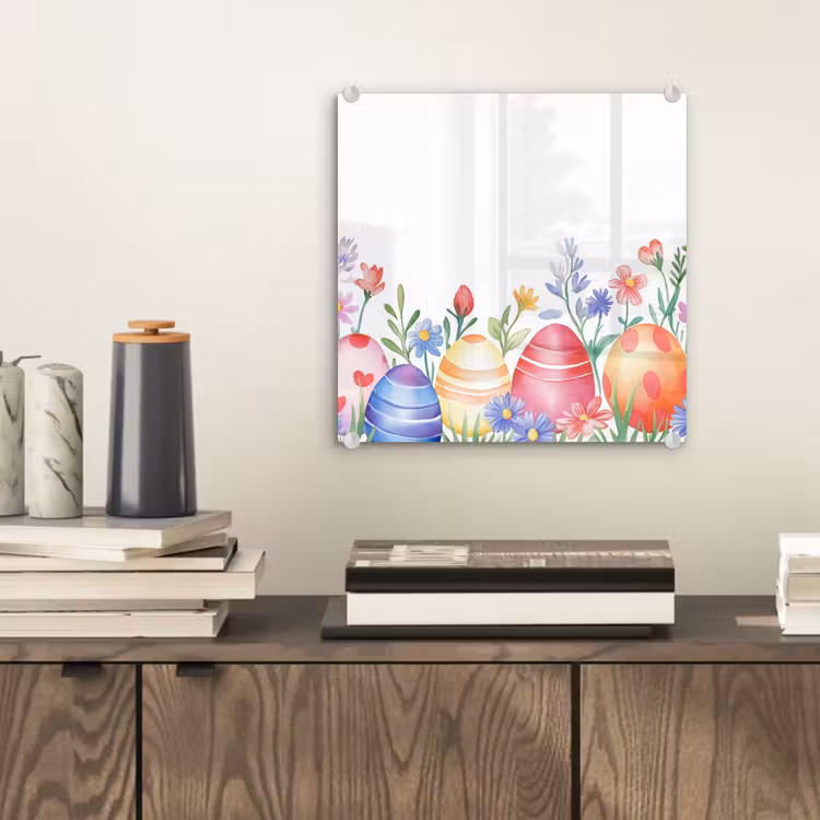 Glas schilderij - Bloementuin - Kleurrijk - Eieren — 2
