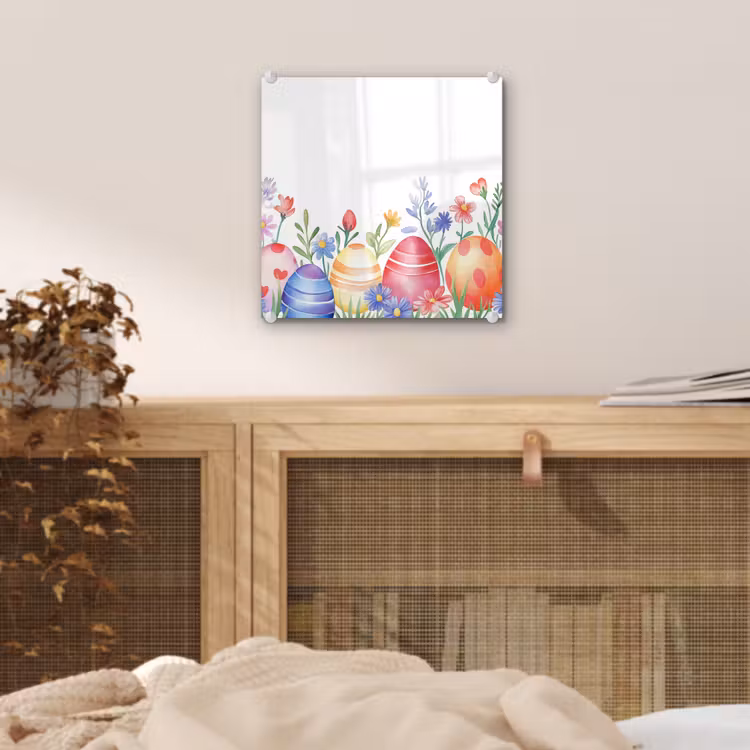 Glas schilderij - Bloementuin - Kleurrijk - Eieren — 5