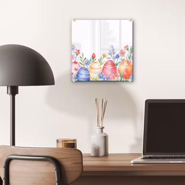 Glas schilderij - Bloementuin - Kleurrijk - Eieren — 7