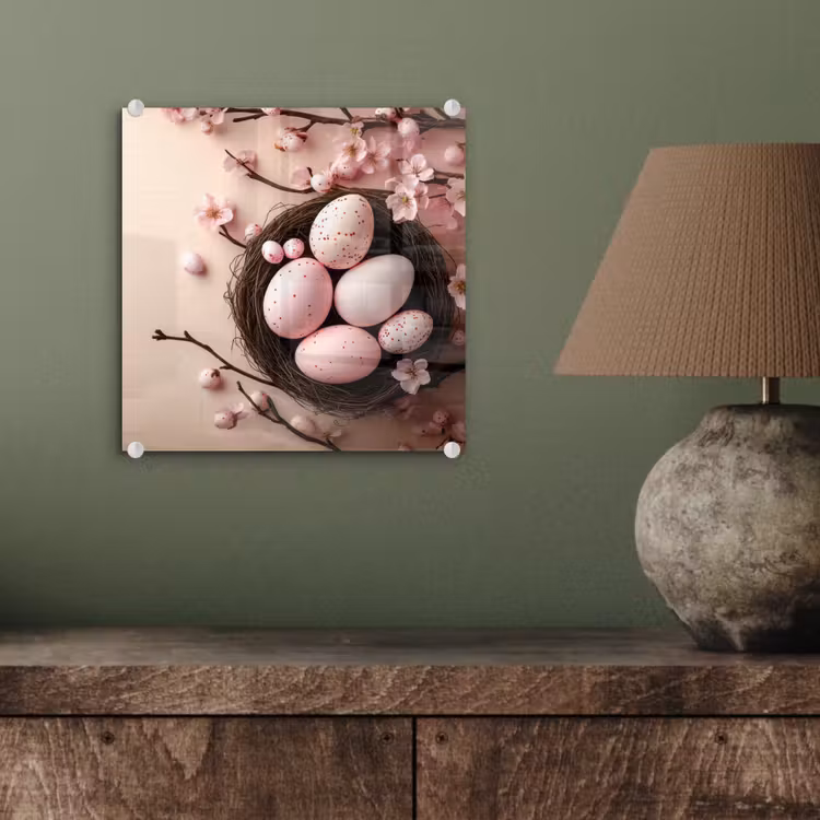 Glas schilderij - Roze - Bloesems - Eieren — 4