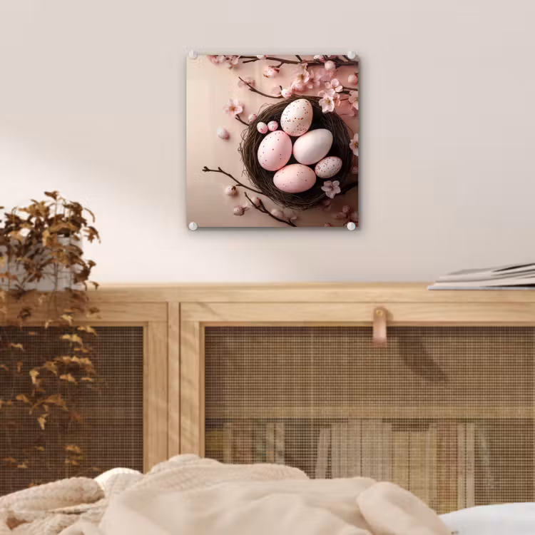 Glas schilderij - Roze - Bloesems - Eieren — 5