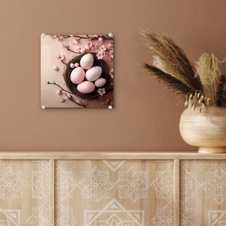 Glas schilderij - Roze - Bloesems - Eieren — 6