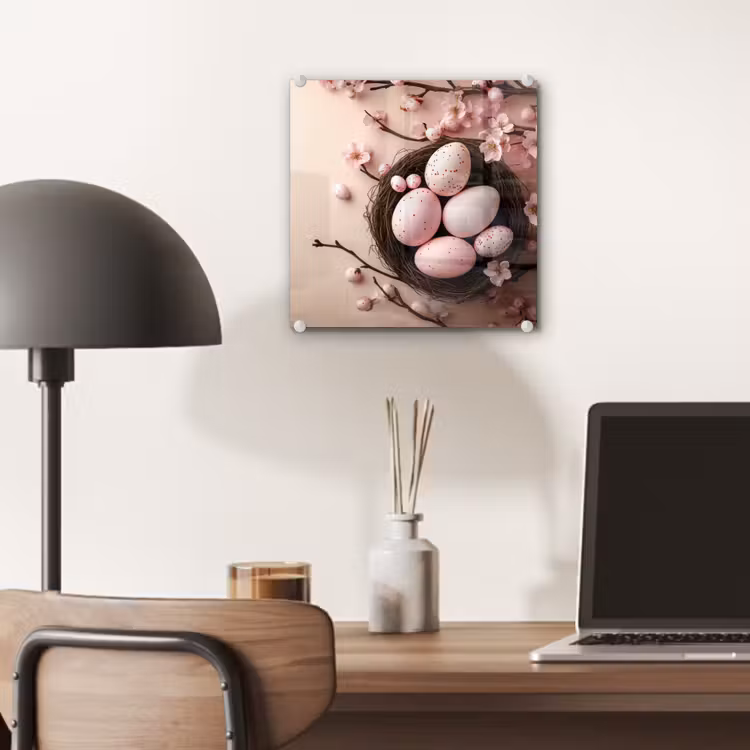 Glas schilderij - Roze - Bloesems - Eieren — 7