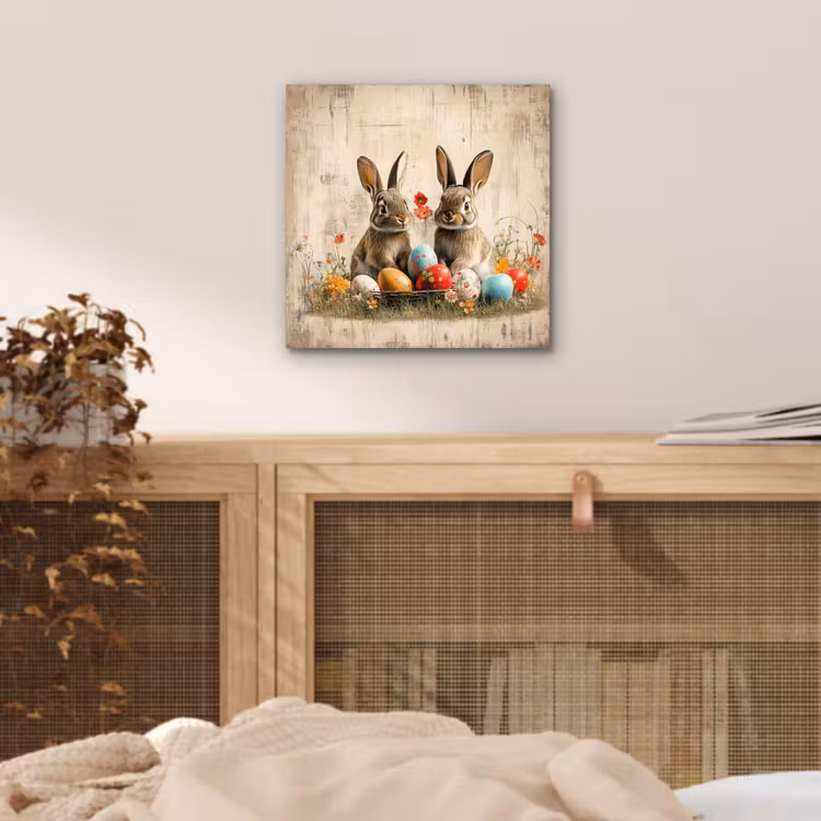 Aluminium schilderij - Konijnen - Bloemen - Eieren — 4