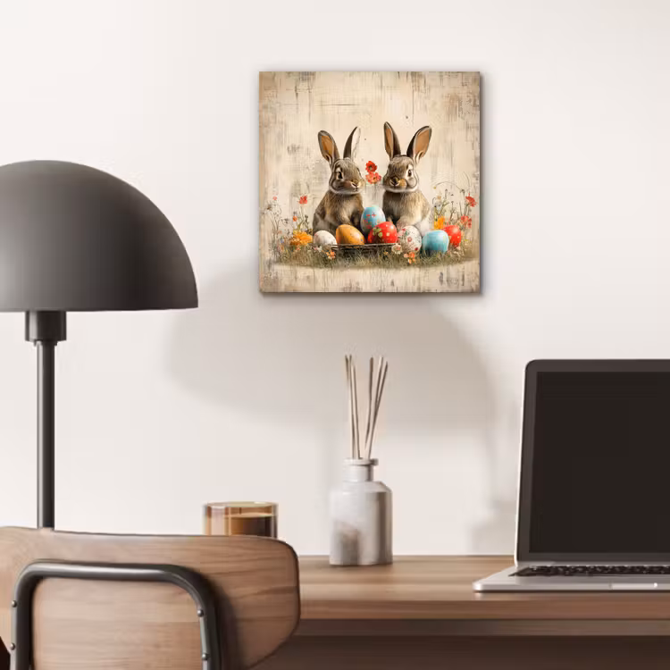 Aluminium schilderij - Konijnen - Bloemen - Eieren — 6