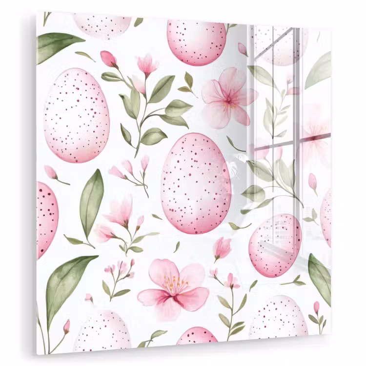Glas schilderij - Patroon - Eieren - Roze - Pasen — 1
