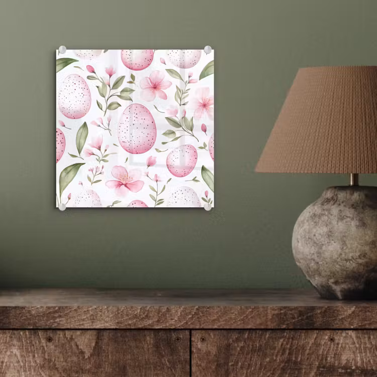 Glas schilderij - Patroon - Eieren - Roze - Pasen — 4