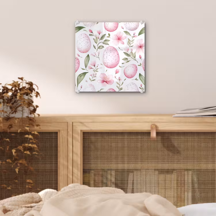 Glas schilderij - Patroon - Eieren - Roze - Pasen — 5