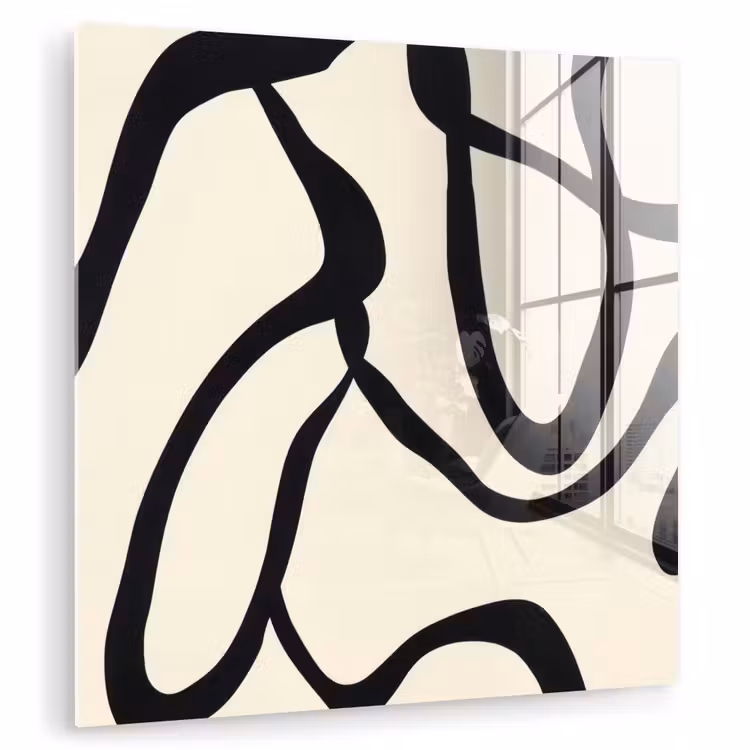 Glas schilderij - Abstract - Lijnen - Modern - Beige — 1