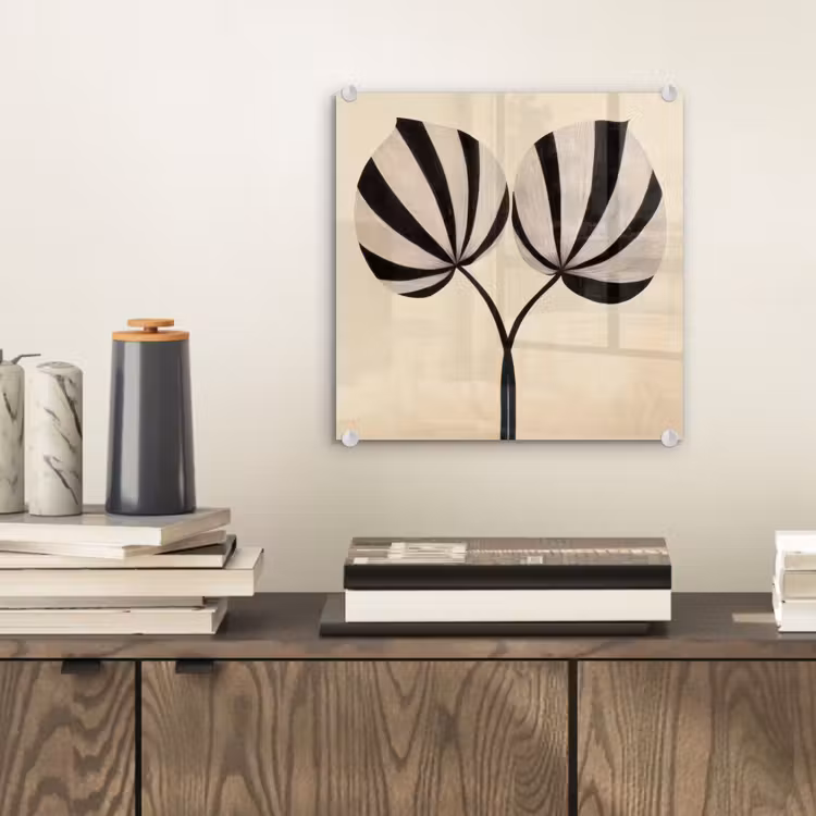 Glas schilderij - Bladeren - Gestreept - Stengel - Beige — 2