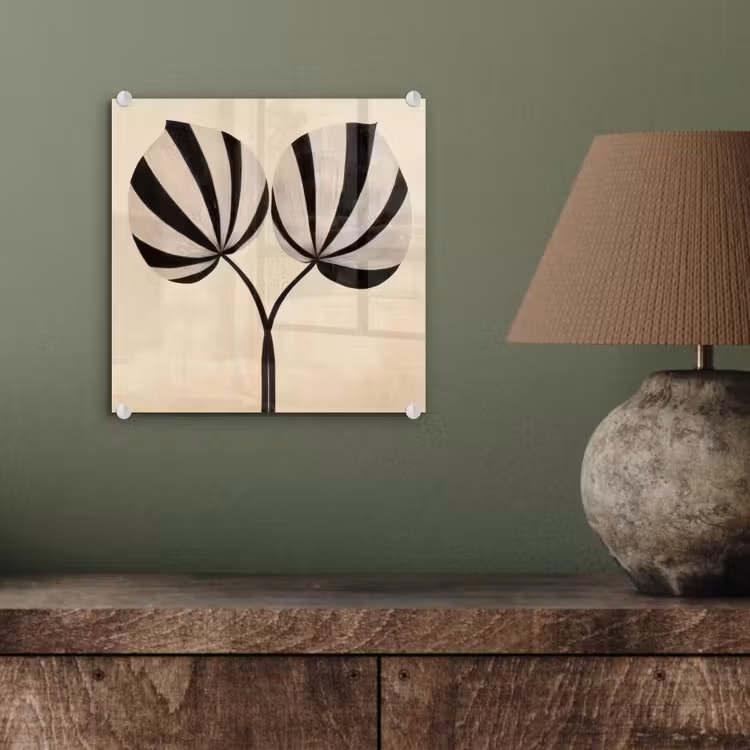Glas schilderij - Bladeren - Gestreept - Stengel - Beige — 4