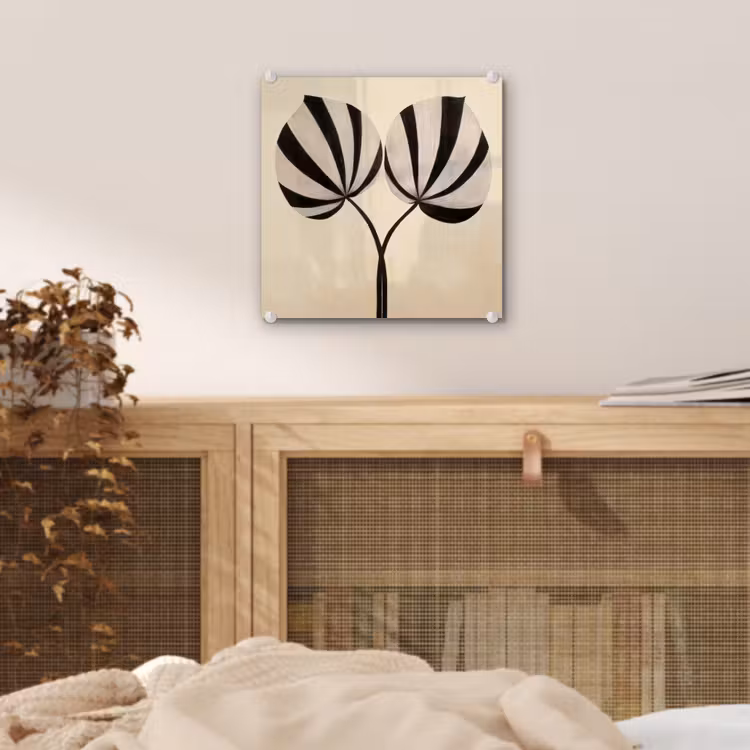 Glas schilderij - Bladeren - Gestreept - Stengel - Beige — 5