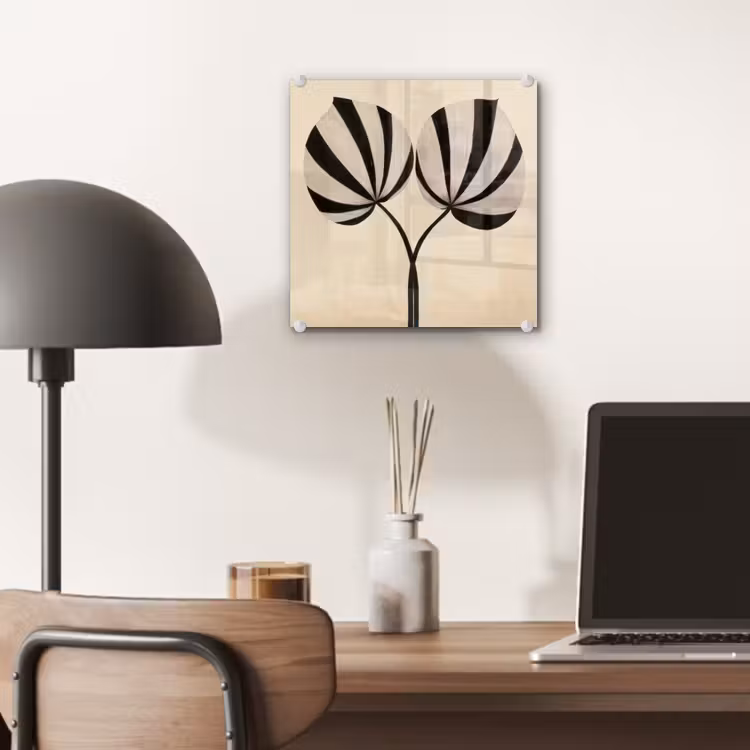 Glas schilderij - Bladeren - Gestreept - Stengel - Beige — 7