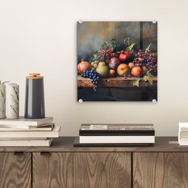 Glas schilderij - Stilleven Fruit Granaatappels Druiven — 2