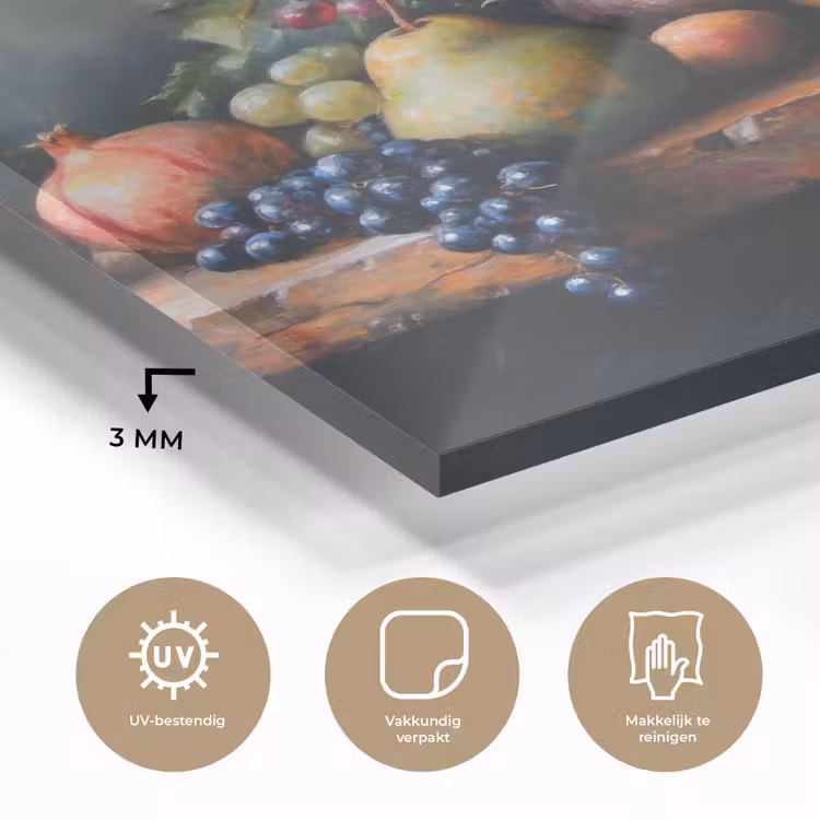 Glas schilderij - Stilleven Fruit Granaatappels Druiven — 3