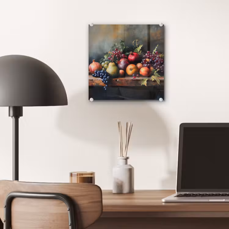 Glas schilderij - Stilleven Fruit Granaatappels Druiven — 7