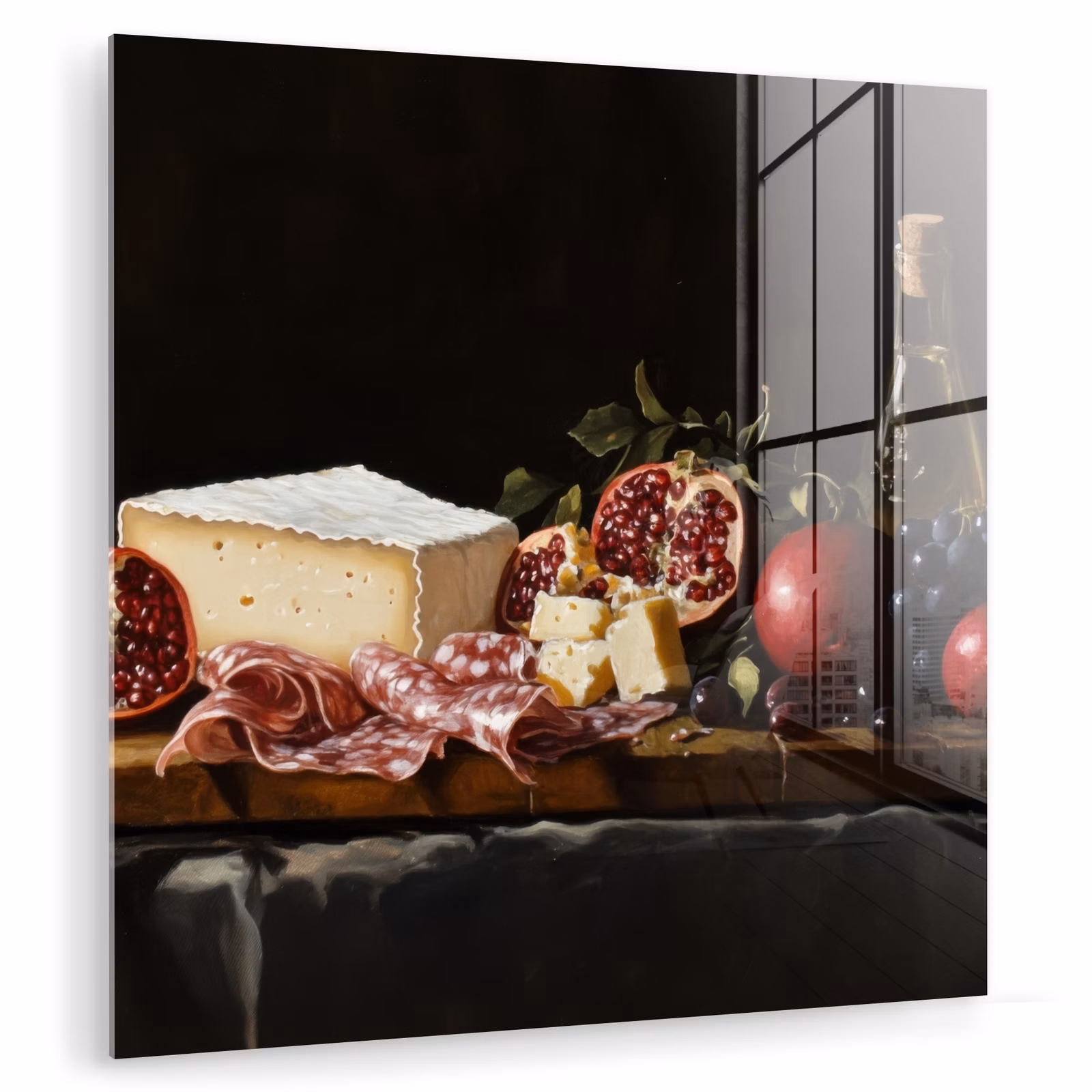 Glas schilderij - Stilleven Kaas Granaatappel — 1