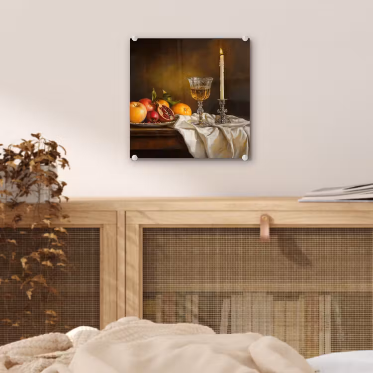 Glas schilderij - Stilleven Fruit Kaars Wijnglas — 5