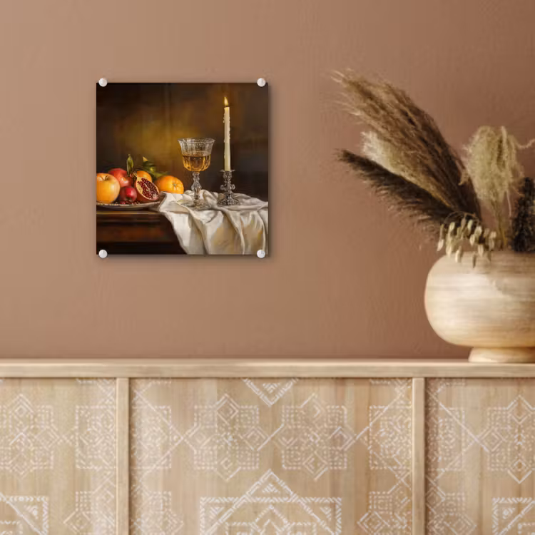 Glas schilderij - Stilleven Fruit Kaars Wijnglas — 6