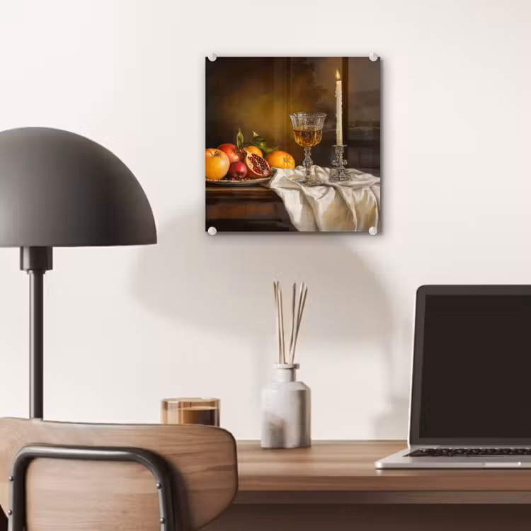 Glas schilderij - Stilleven Fruit Kaars Wijnglas — 7