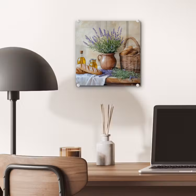 Glas schilderij - Lavendel - Brood - Stilleven — 7