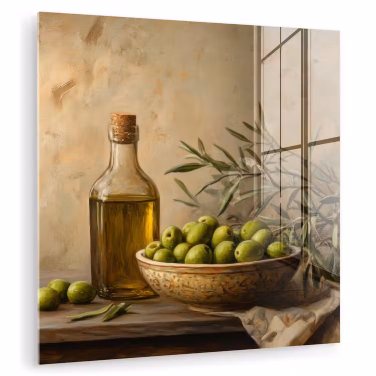 Glas schilderij - Olijven - Stilleven - Vintage — 1
