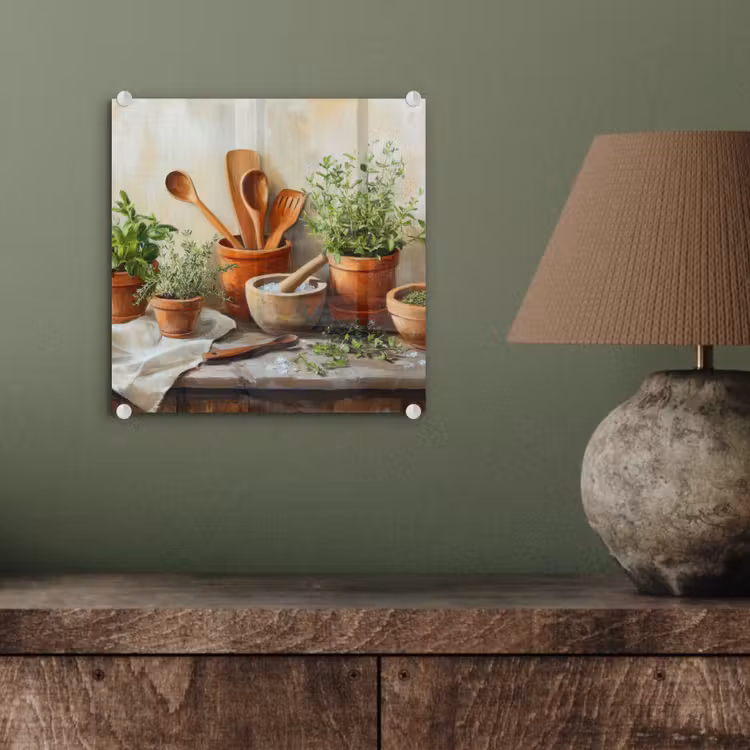 Glas schilderij - Potten - Kruiden - Hout — 4