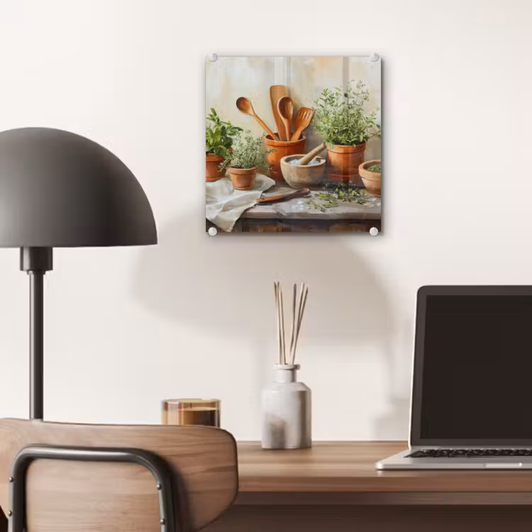 Glas schilderij - Potten - Kruiden - Hout — 7