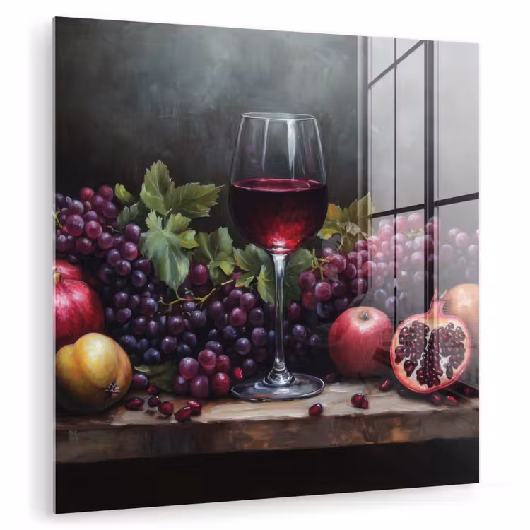 Glas schilderij - Wijn - Fruit - Stilleven — 1