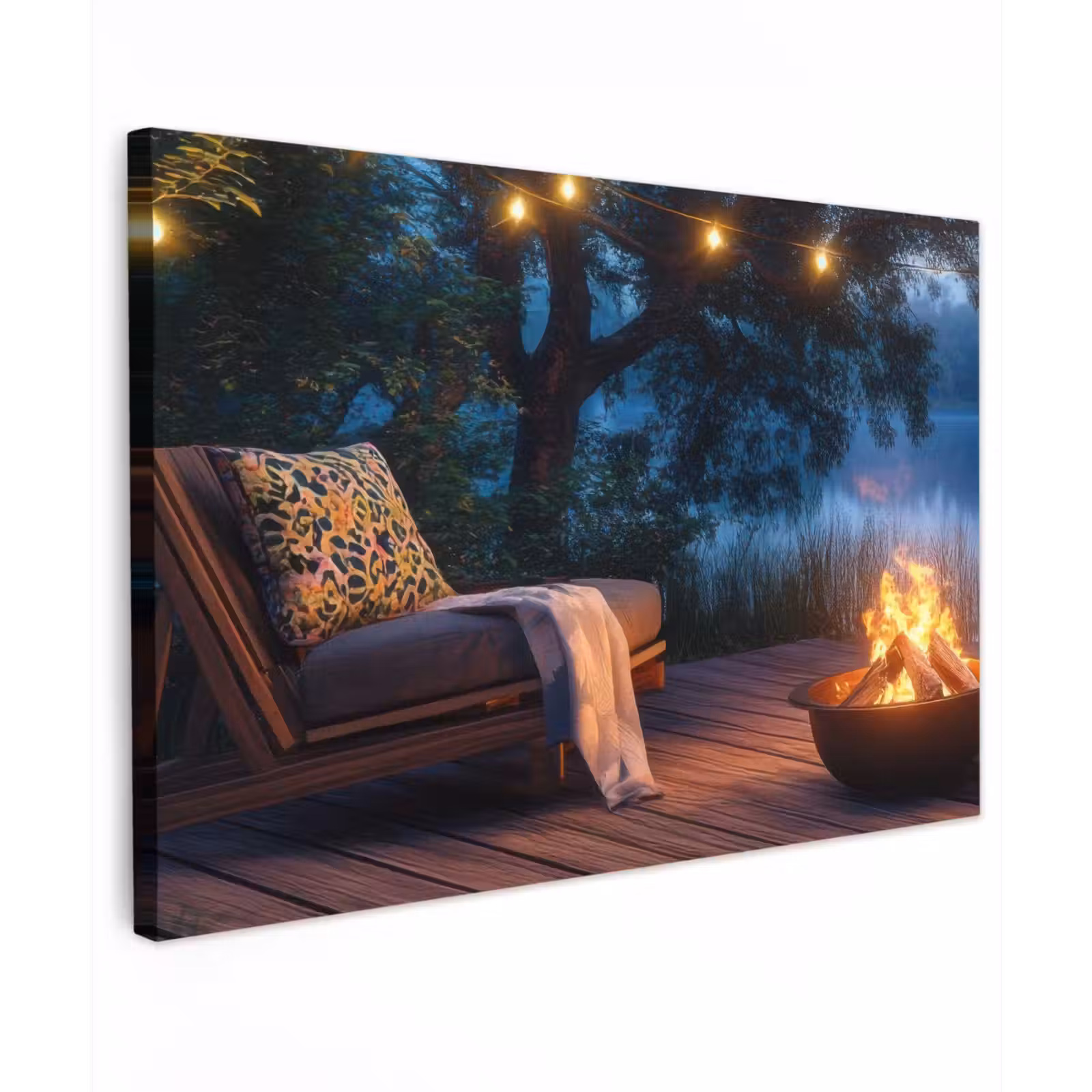 Canvas schilderij - Kampvuur - Meer - Avondlicht — 1
