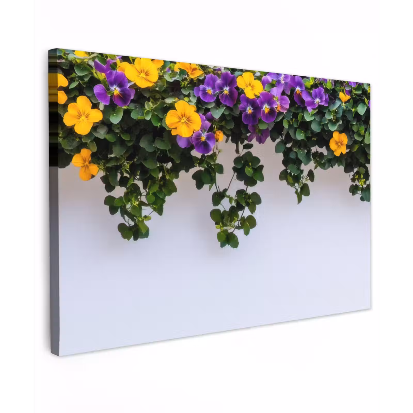 Canvas schilderij - Bloemen - Muur - Geel - Paars — 1