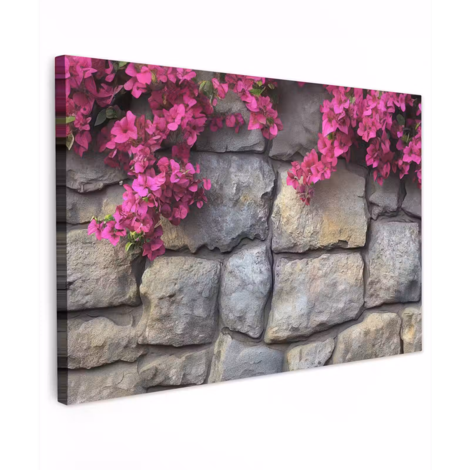 Canvas schilderij - Bougainvillea - Stenen Muur - Roze — 1